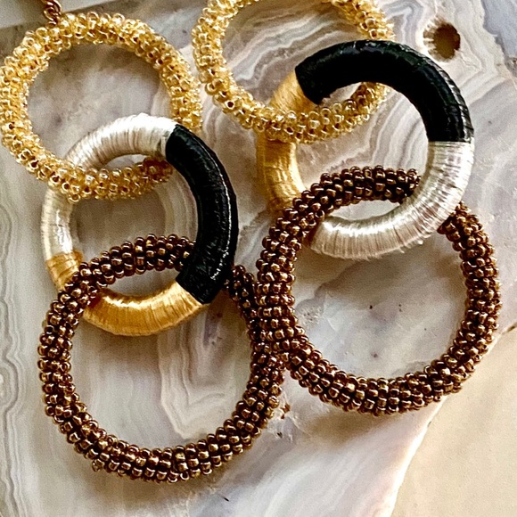 NWT Deepa Gurnani Triple Hoop Beaded Chandeliers - Picture 4 of 11